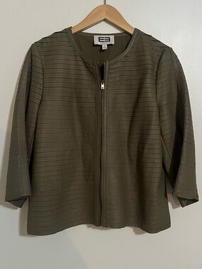 Etcetera Taupe Leather Ribbed Zip-Front Jacket Like New